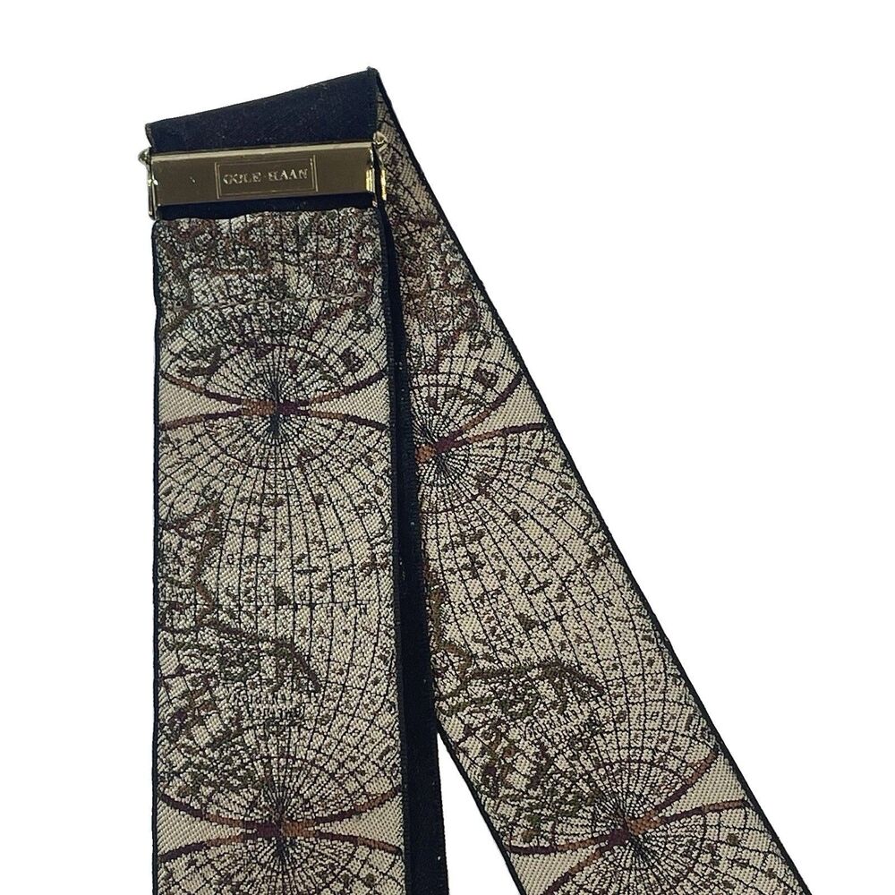 Cole Haan Suspenders Men’s Leather Y Back Brass Braces Globe World Map